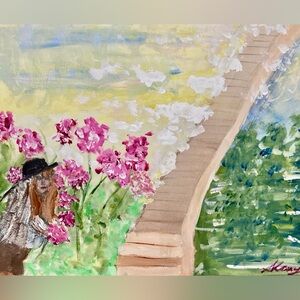 Floral Garden Art Print. Lady in the flowers first draft. 11x14